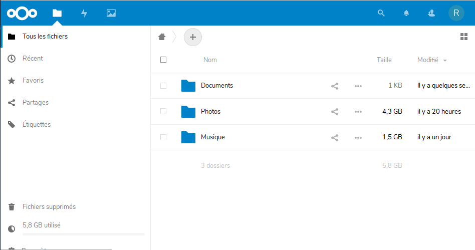 Interface of NextCloud